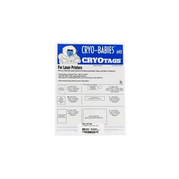 Cryo-Babies, Laser, 1x1, White, 1600/pk, 1600PK